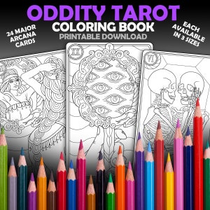 Oddity Tarot Coloring Book Major Arcana 24 Cards Instant Download PDF The Fool Magician Empress Emperor Hierophant Lovers Chariot