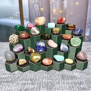 Customizable Crystal Display Stand: 26 Small Hexagon Pedestals For Rocks Tumbled Stones & Collectibles