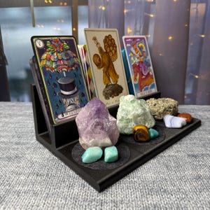 Customizable Triple Tarot Card Stand Flat Style: Crystal Shelf, Witchy Altar Decor
