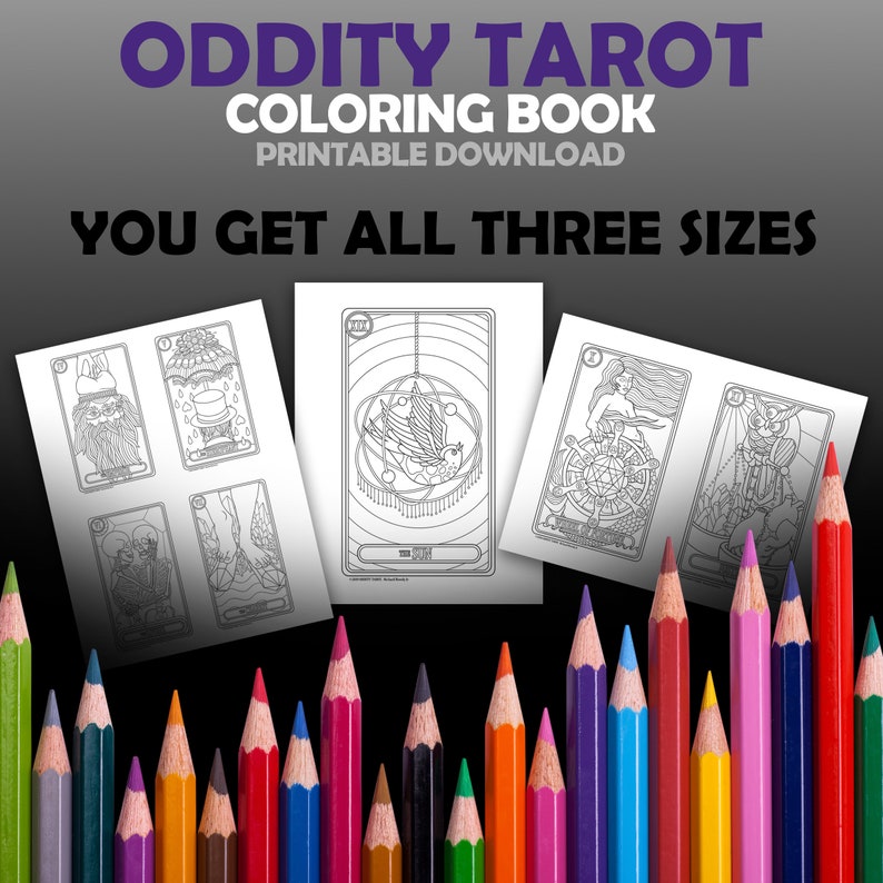 Oddity Tarot Coloring Book Major Arcana 24 Cards Instant Download PDF The Fool Magician Empress Emperor Hierophant Lovers Chariot image 7