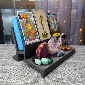 Customizable Triple Tarot Card & Crystal Display Stand: Witchy Altar Decor