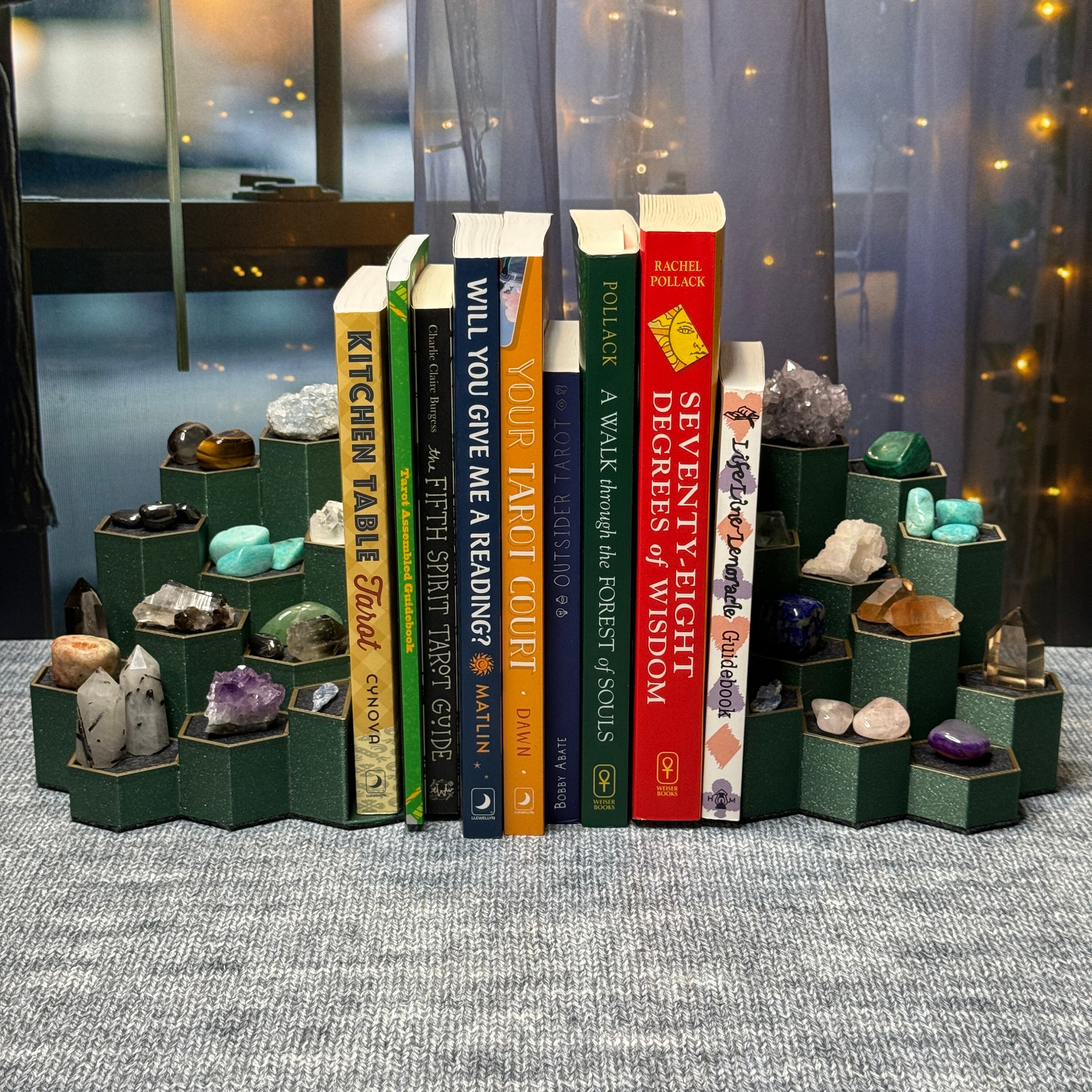 X You Choose the Colors: BOOKENDS Medium Hexagons - Crystal Display Stand  - For Rocks Tumbled Stones & Collectibles