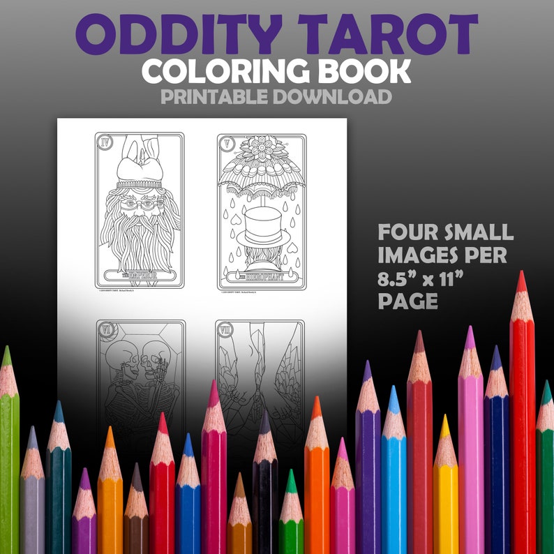 Oddity Tarot Coloring Book Major Arcana 24 Cards Instant Download PDF The Fool Magician Empress Emperor Hierophant Lovers Chariot image 6