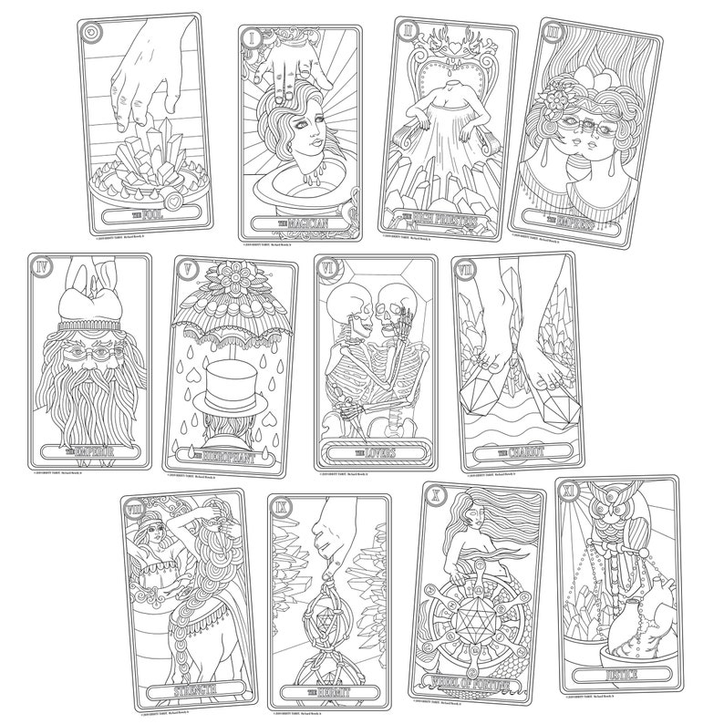 Oddity Tarot Coloring Book Major Arcana 24 Cards Instant Download PDF The Fool Magician Empress Emperor Hierophant Lovers Chariot image 2