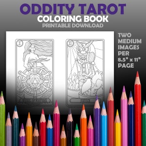 Oddity Tarot Coloring Book Major Arcana 24 Cards Instant Download PDF The Fool Magician Empress Emperor Hierophant Lovers Chariot image 5
