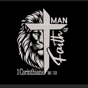 Man of Faith Lion Embroidery Design: Bible Verse (Digital Download