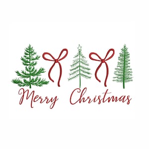 Merry Christmas Trees Embroidery Design: Holiday Bows (Digital File)