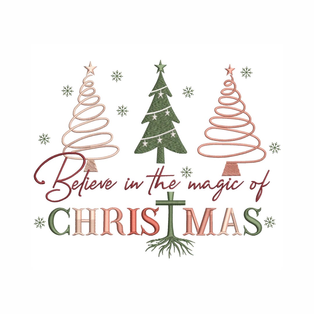 Believe Christmas Trees Embroidery Design, Holiday Script (digital File ...