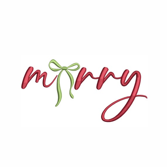 Elegant Christmas Word Embroidery Design, Festive Lettering with Bow “E”, Holiday Machine Embroidery File.