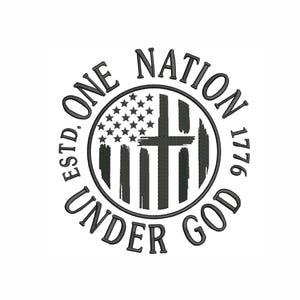 One Nation Under God Embroidery Design: Patriotic USA, Second Amendment (7 Sizes)(Digital Download