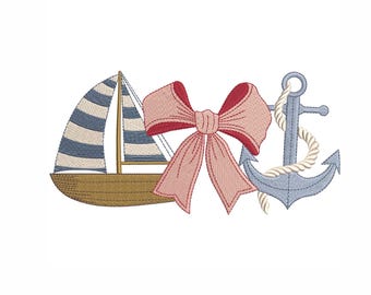 Kokette Sommer Stickdatei: Schleifen, Muscheln (Digitaler Download)