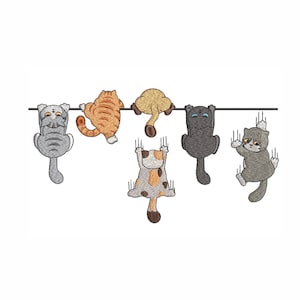 Funny Hanging Cats Machine Embroidery Design: Playful Pet Lovers Stitch (Instant Download