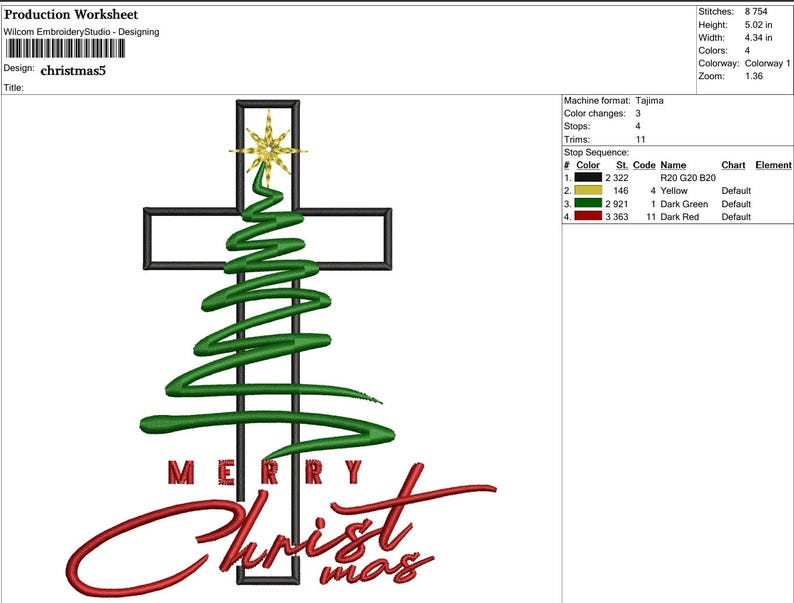 Cross Christmas Tree Embroidery Design, Christian Holiday Machine ...