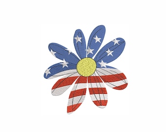 デイジーUSA国旗刺繍デザイン：愛国的な花柄（デジタルダウンロード）