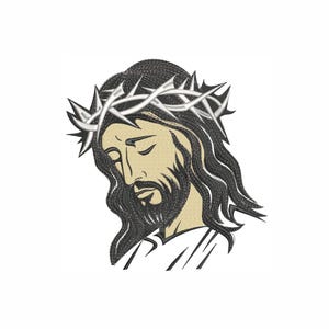Jesus Christ Embroidery Design with Crown of Thorns – 5 Sizes Included – Machine Embroidery File.