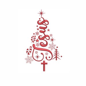 Jesus Christmas Tree Embroidery Design, Holiday Machine Embroidery File.