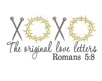 Design de bordado à máquina Xoxo, cartas de amor religiosas (6 tamanhos) (padrão em PDF)