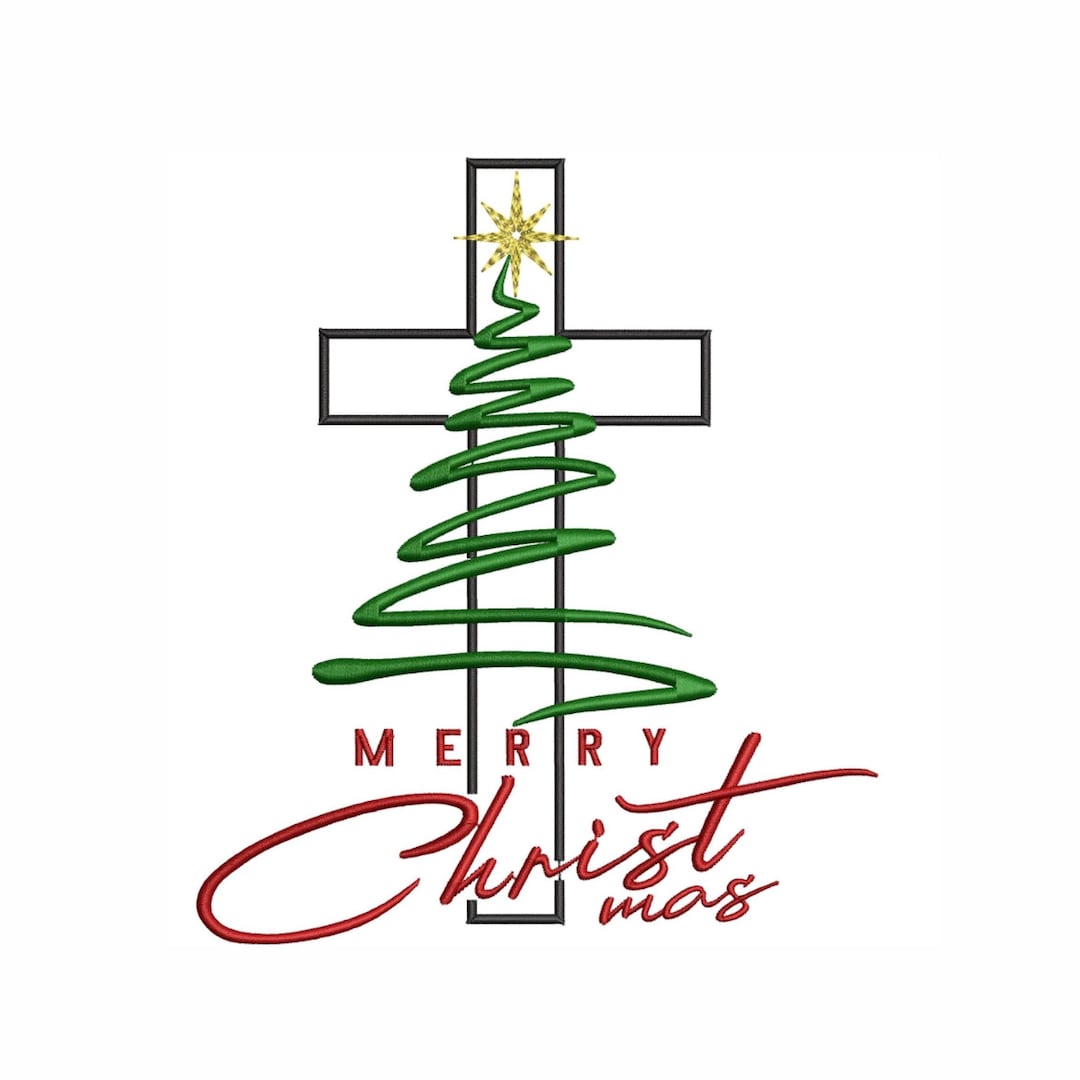 Crossmas Tree Cross Christmas Tree Embroidery Design, Christian Holiday Machine ...
