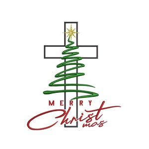 Cross Christmas Tree Embroidery Design, Christian Holiday Machine Embroidery File, 6 Sizes,