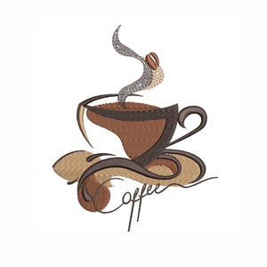 Coffee Cup Machine Embroidery Design: 6 Sizes (Digital Download)
