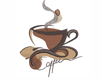 Coffee Cup Machine Embroidery Design: 6 Sizes (Digital Download)