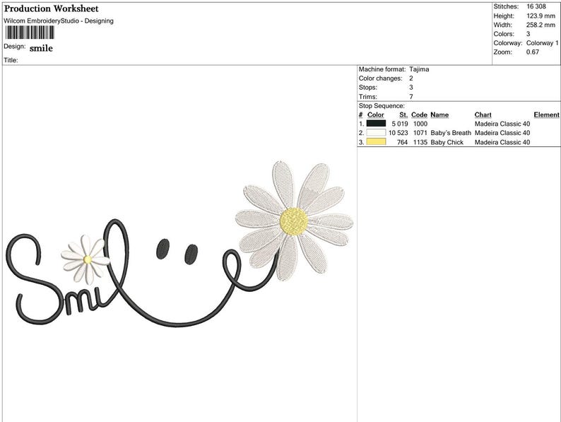 Smile-machineborduurontwerp, borduren met blij gezicht, 6 maten. afbeelding 7