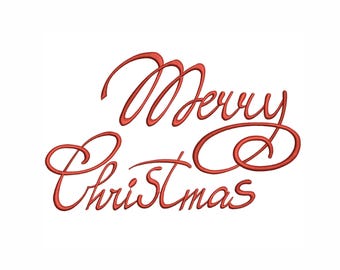 Merry Christmas Design, Elegant Script Holiday Lettering, Christmas Saying Machine Embroidery Pattern – 5 Sizes.