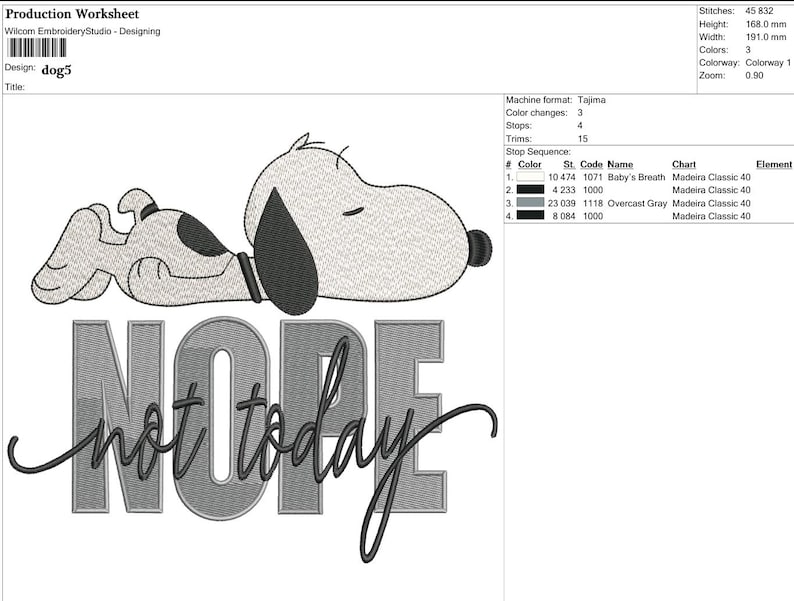 Pode incluir: Um design bordado com Snoopy deitado acima das palavras "NOPE not today". O design &eacute; em tons de cinza e preto, com a forma ic&ocirc;nica de Snoopy e o texto renderizado em um estilo detalhado. Um tema divertido e pregui&ccedil;oso.