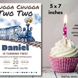 Editable Chugga Chugga Two Two Birthday Invitation Train Second Birthday Printable Invite All Aboard Boys Birthday Invite Train Invite