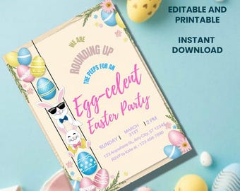 Bearbeitbare Ostereiersuche-Einladung Canva-Vorlage, Ei-cellent-Ostern-Party einladen, 13x18 druckbare, sofortige Download, Kinder Osterbrunch