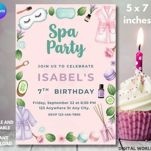 Girls Spa Birthday, Spa Party Birthday Invitation, Pamper Party Invite, Glam Party Birthday, Editable Template, Phone Invite, Print Invite