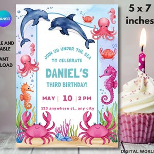 Under The Sea Birthday Invitation: Editable Ocean Animals (Digital Download)