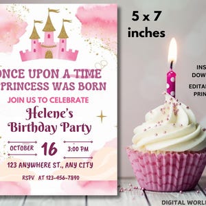 Four Ever A Princess Birthday Invite, Princess Party, Girls Fourth Birthday, Four Ever Magical, Castle, Digital Download Print Text Editable
