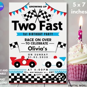 TWO Fast Birthday Invitation Vintage Race Car Birthday Two Fast Birthday Invite Retro Race Car Birthday Editable Digital Download Invitation