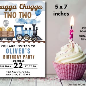 Editable Chugga Chugga Two Two Birthday Invitation Train Second Birthday Printable Invite All Aboard Boys Birthday Invite Train Invite