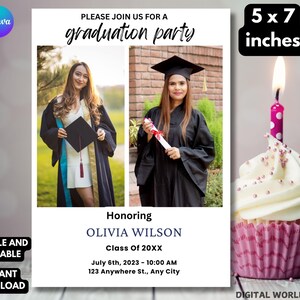Modern Graduation Announcement Card, Editable Graduation Party Invite, Multiple Photo Graduation Card, Minimalist Senior Announcement Card