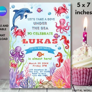 Under The Sea Birthday Invitation Template: Ocean Animals Party (Digital Download)