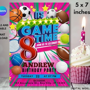 Faire-part d'anniversaire sportif modifiable, invitation à une fête sportive, invitation numérique de jeu de sport, invitation All Star, invitation à thème sportif, téléchargement immédiat