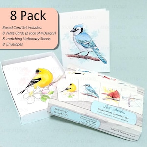 Boxed Card Stationary Set - Seasonal Songbirds Original Art Note Card Collection