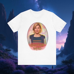 13th Doctor (Jodie Whittaker) and Doctor Who logo.