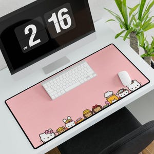 Alfombrilla de ratón para juegos con personajes de Hello Kitty y Sanrio, adorable alfombrilla de escritorio rosa kawaii con dibujos animados, accesorio de escritorio para ordenador, regalo para ella.