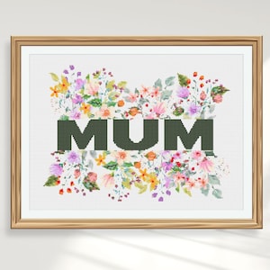Patrón de punto de cruz para mamá / Punto de cruz para el Día de la Madre / Punto de cruz floral / Regalo DIY para mamá / Feliz Día de la Madre / Bordado floral en PDF