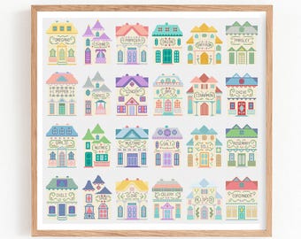 Spice Houses Cross Stitch Pattern PDF, Kitchen Village Embroidery, Retro Cottage Decor, Vintage Jar, Cottagecore Farmhouse, Rustik Wall Art