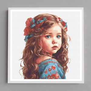 Little Girl Cross Stitch Pattern | Boho Cross Stitch Pattern | Floral Girl Cross Stitch Pattern | Easy Embroidery | DIY Cross Stitch PDF