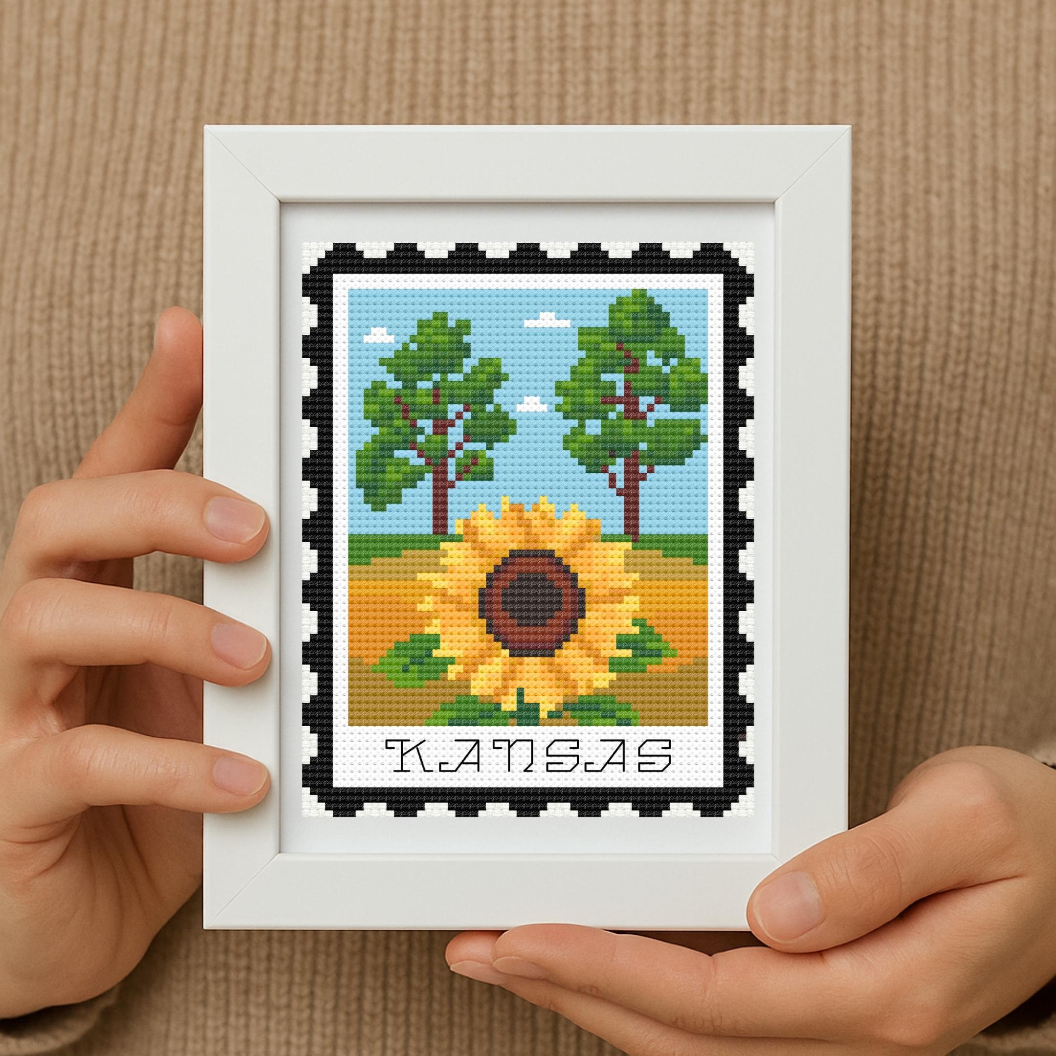 Kansas Cross Stitch Pattern, Sunflower Embroidery Design, Prairie ...