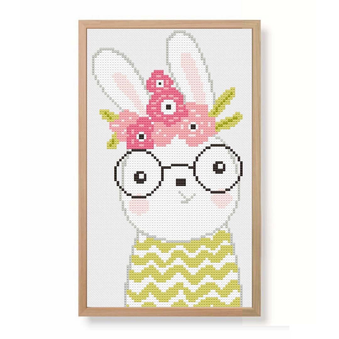 Floral Bunny Cross Stitch Pattern | Spring Rabbit Cross Stitch | Bunny ...