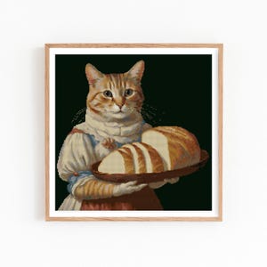 Bread Cat Cross Stitch Pattern, Funny Bakery Cat Embroidery, Cute Kitchen Decor, Cottagecore Retro Xstitch, Vintage Instant PDF Download