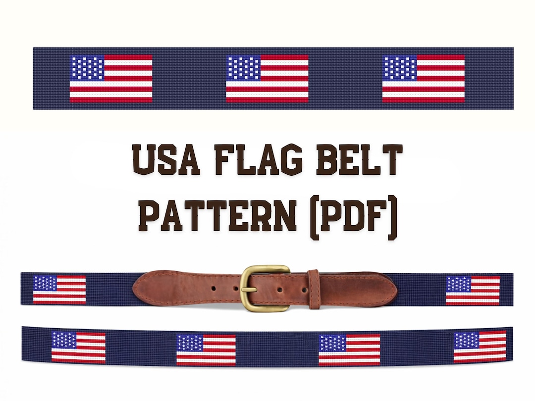 USA Flag Needlepoint Belt Pattern PDF, 18 Count Canvas Chart, Preppy ...