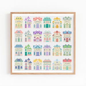 Wzór krzyżykowy Spice Houses w formacie PDF, kolorowy haft Cottage Village, wystrój kuchni w stylu retro, sztuka ścienna w stylu vintage Cottagecore Farmhouse