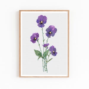 Violets Cross Stitch Pattern, Purple Wildflowers Embroidery, Floral Spring Bouquet Design, Botanical Cottagecore Chart, Instant PDF Download